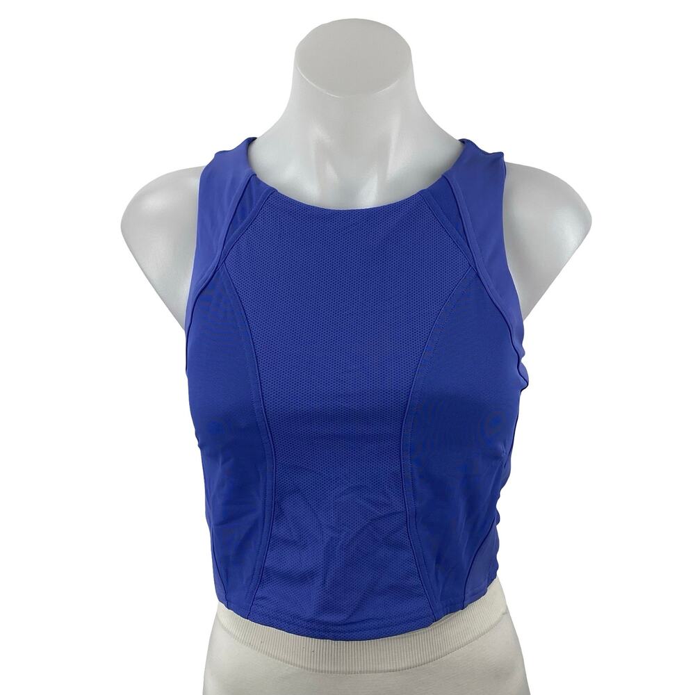 Lululemon Mesh Panelled Training Shelf Blue Yoga Athletic Tank Crop Top Size 8